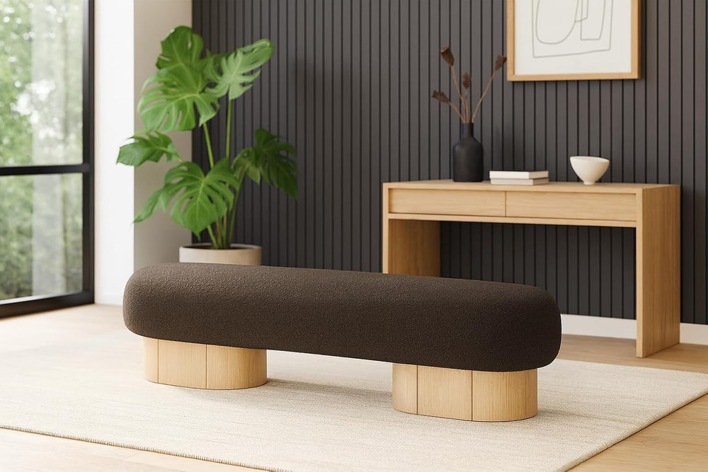 Meridian Furniture 22001Brown Robertson Collection Art Deco Bench with Luxuri...