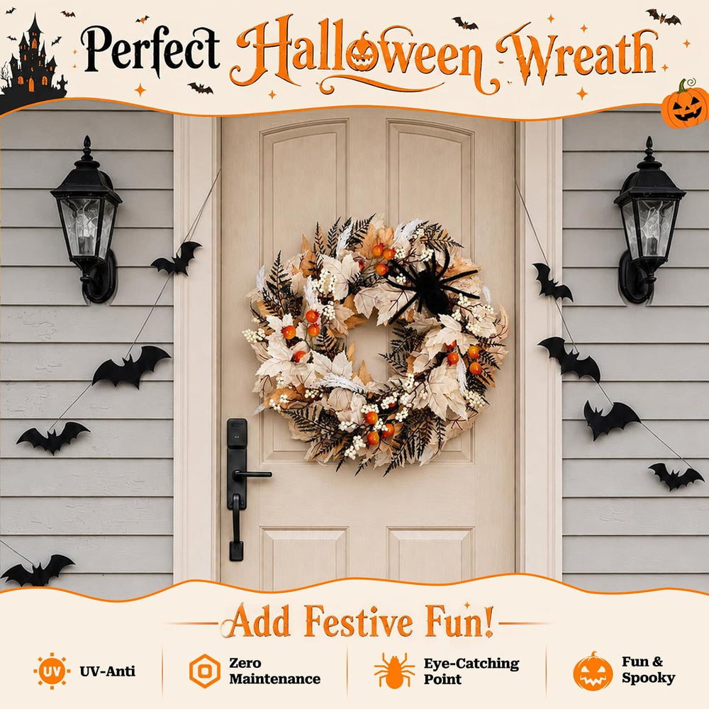 Yangrass 24" Wreath for Front Door with Spider, Fall & Halloween Hom...