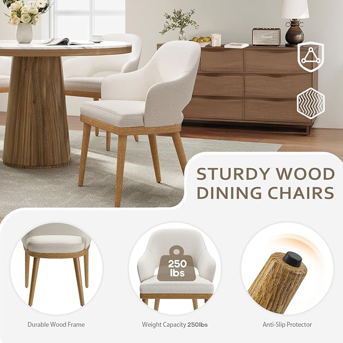 Wooden Dining Chairs Set of 4, Modern Fabric Upholstered Dining Room Chair, K...
