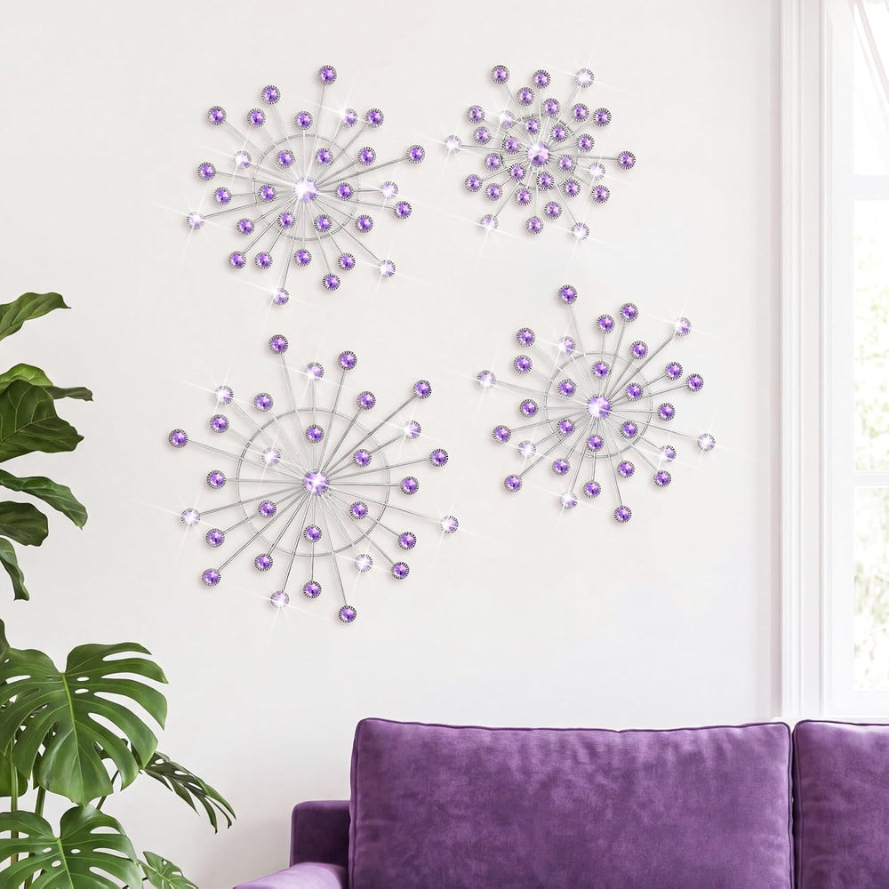Blulu 4 Pcs Purple Wall Art Metal Starburst Decor Lavender Wall Decor