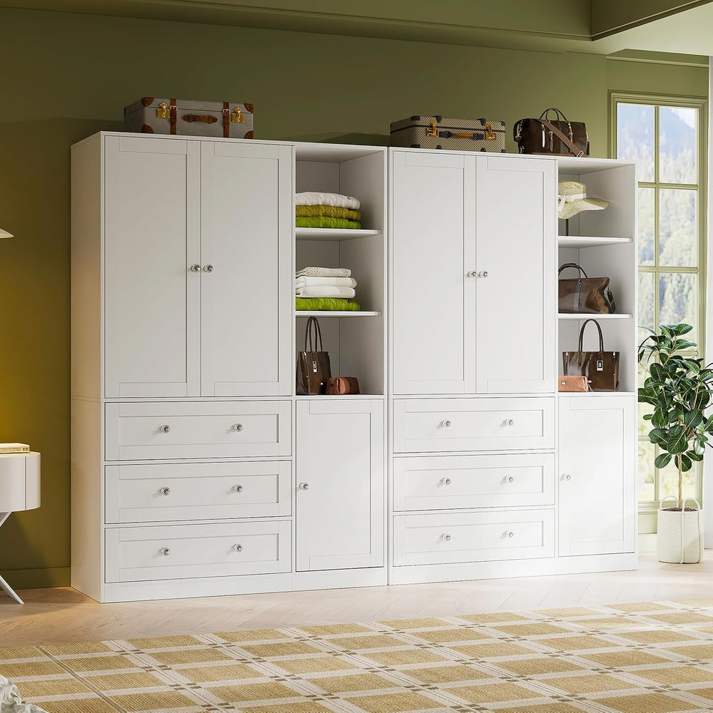 VOWNER 71"H Armoire Wardrobe Closet with Mirror and Open Shelves (2, White)