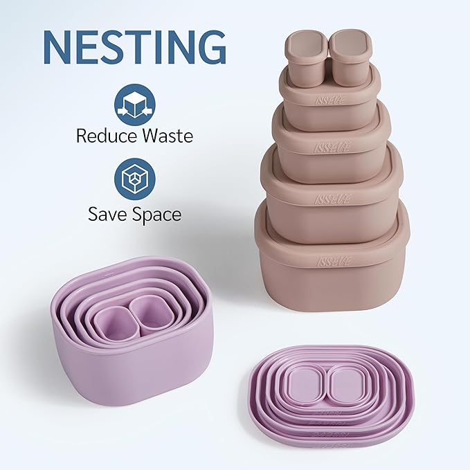 ISSEVE 12Pcs/Set Nesting Silicone Food Storage Containers