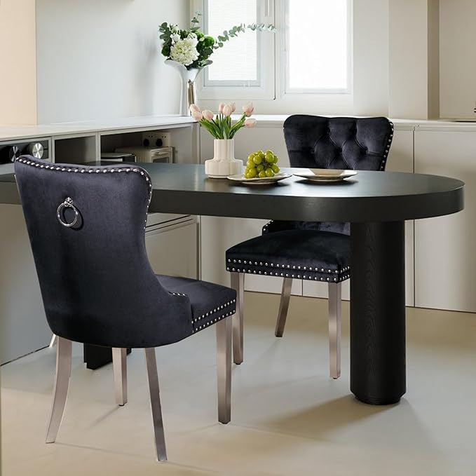 Velvet Upholstered Dining Chairs Set of 6, Modern Style Kitchen Side Chairs w...