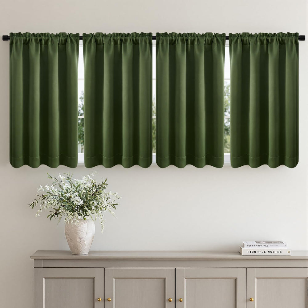 Miulee 4 Panels Short 36 Inch Blackout Kitchen Window Curtain Olive Green