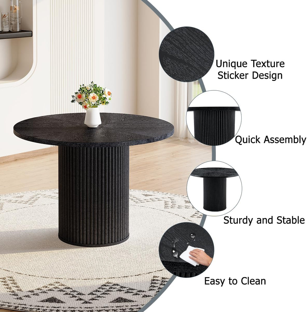 Round Dining Table Set for 6, Black Kitchen Table Set for 6 with 42''...