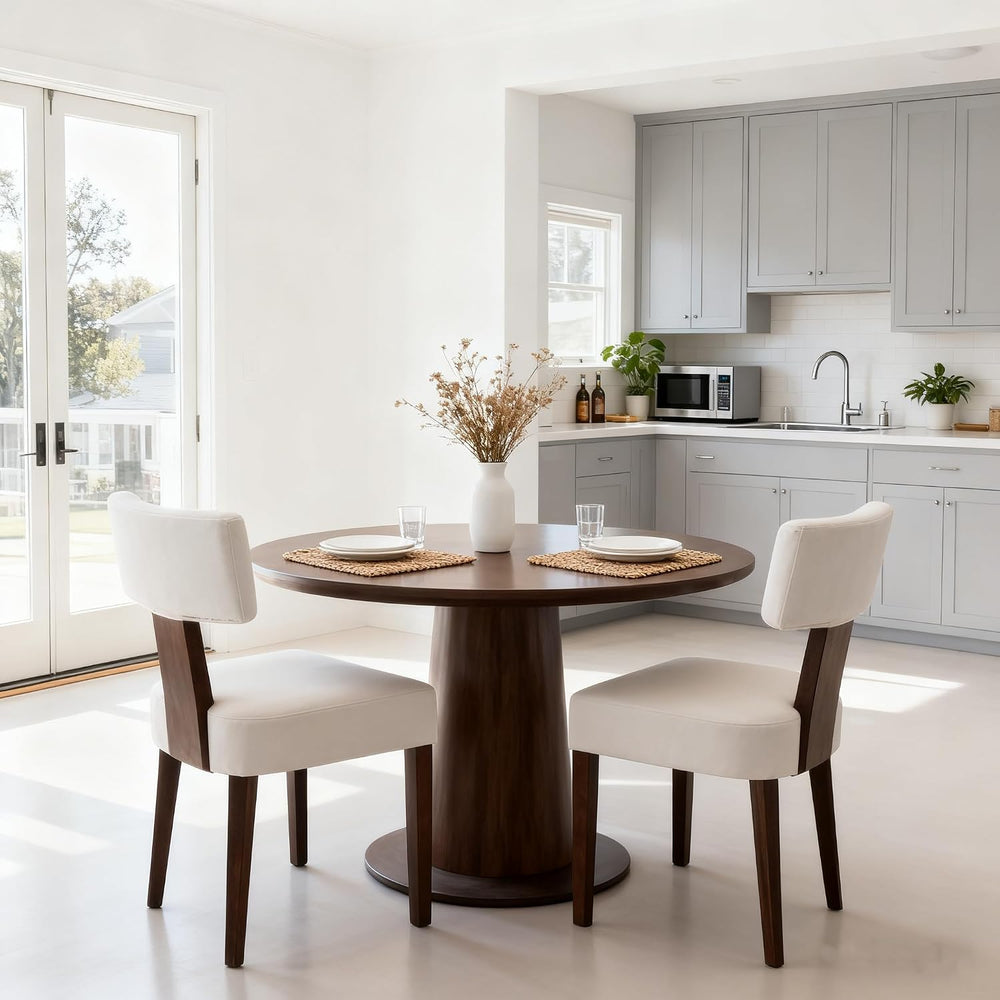 Upholstered Dining Chairs Set of 2, Modern Wooden Kitchen Chairs Fabric Side ...