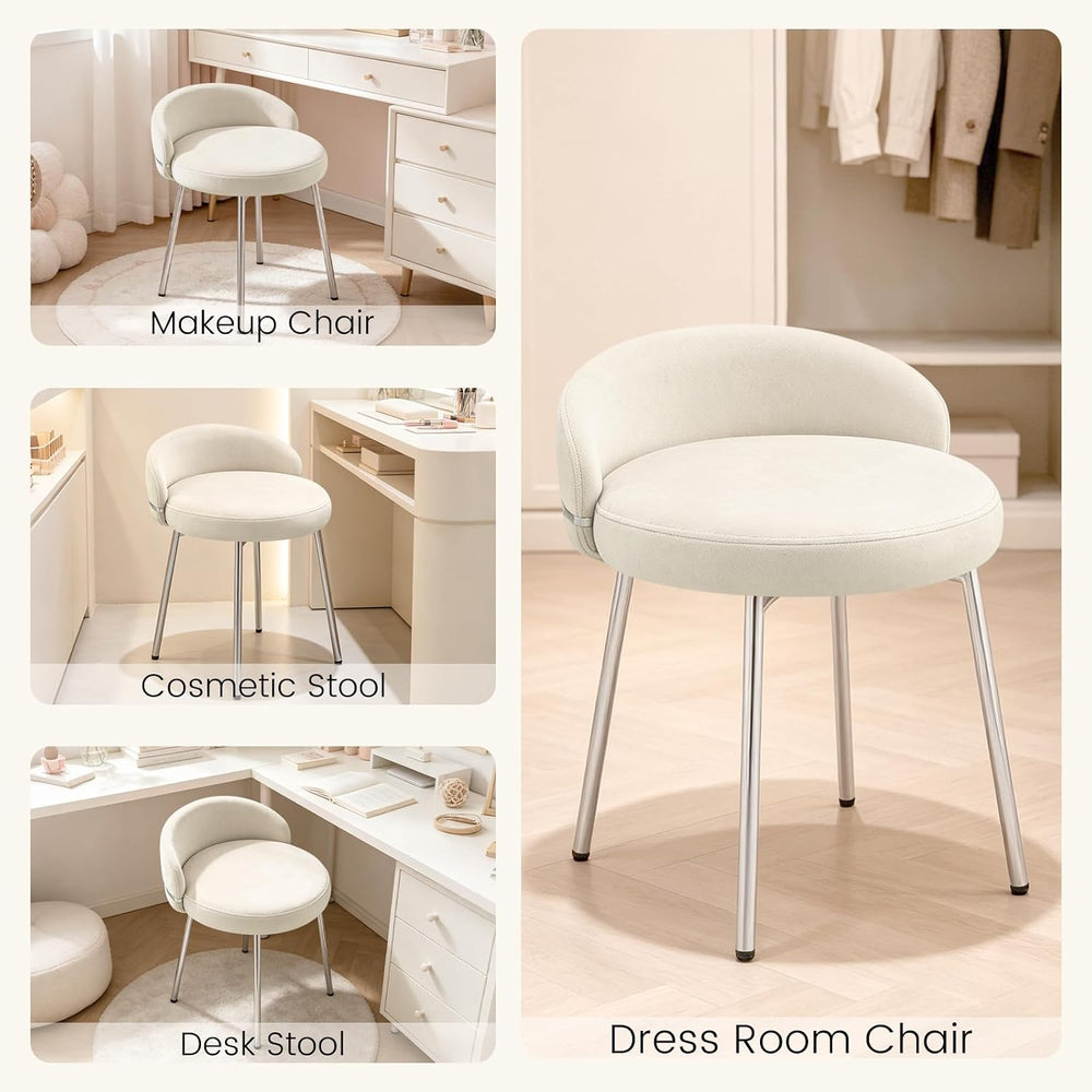 Velvet Vanity Chair with Silver Legs, Cute Makeup Desk Chair for Small Space,...