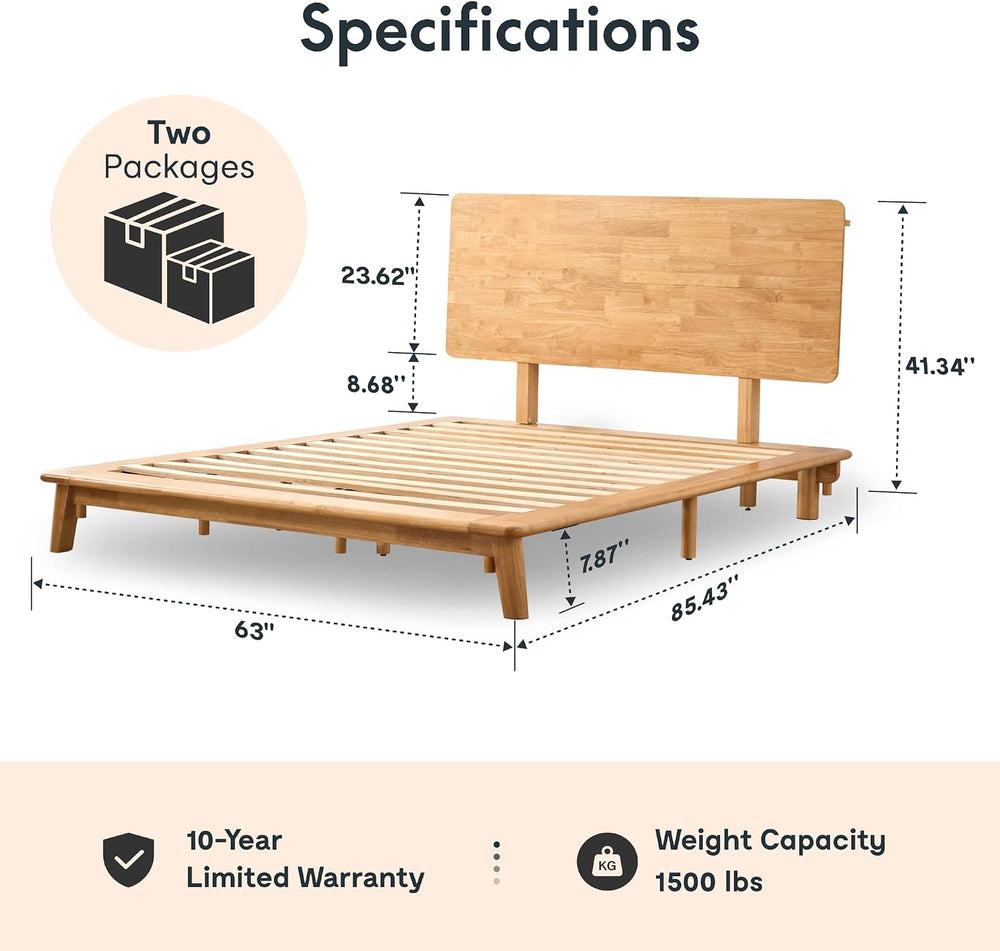 FLEXISPOT Hako G1 Queen Solid Wood Platform Bed with Tool-Free Assembly