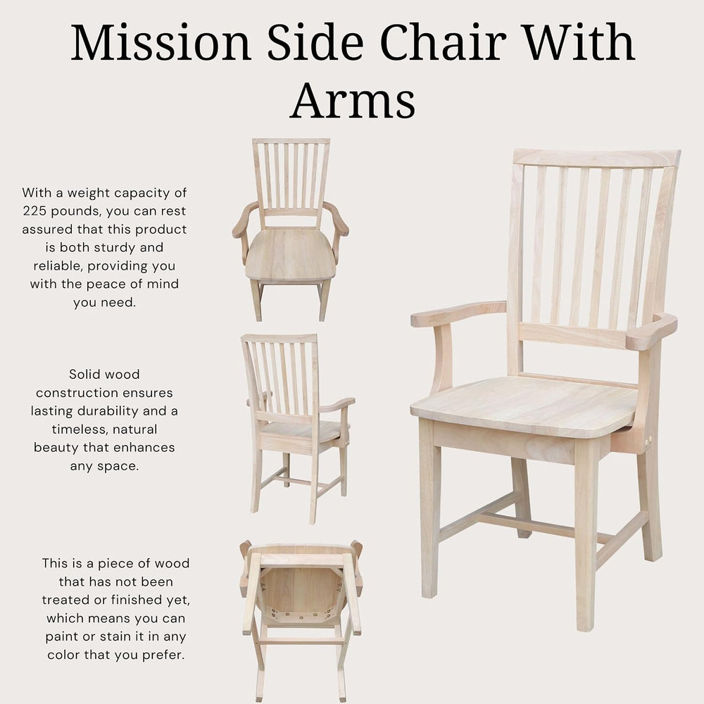 IC International Concepts Mission Arm Chair, Solid Wood, Unfinished