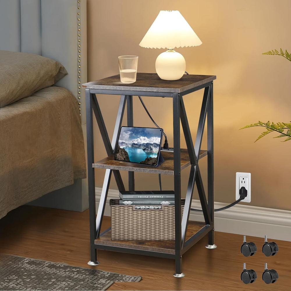 Square End Table with Charging Station, 3-Tier End Table Living Room, 16"...