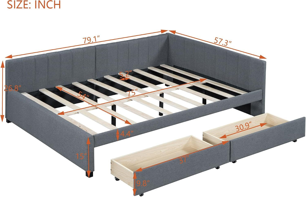 Harper & Bright Designs Upholstered Daybed with Storage Drawers, Full Siz...