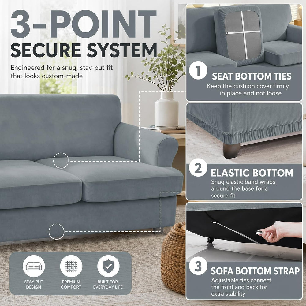 YEMYHOM Real Velvet 2 Pieces T Cushion Chair Covers with Arms Super Stretch C...