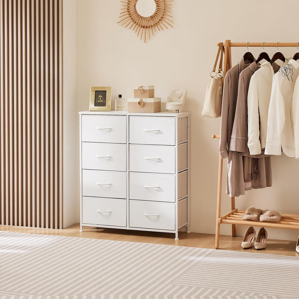 Sweetcrispy 8 Drawer Fabric White Dresser for Bedroom, Tall Double Dresser