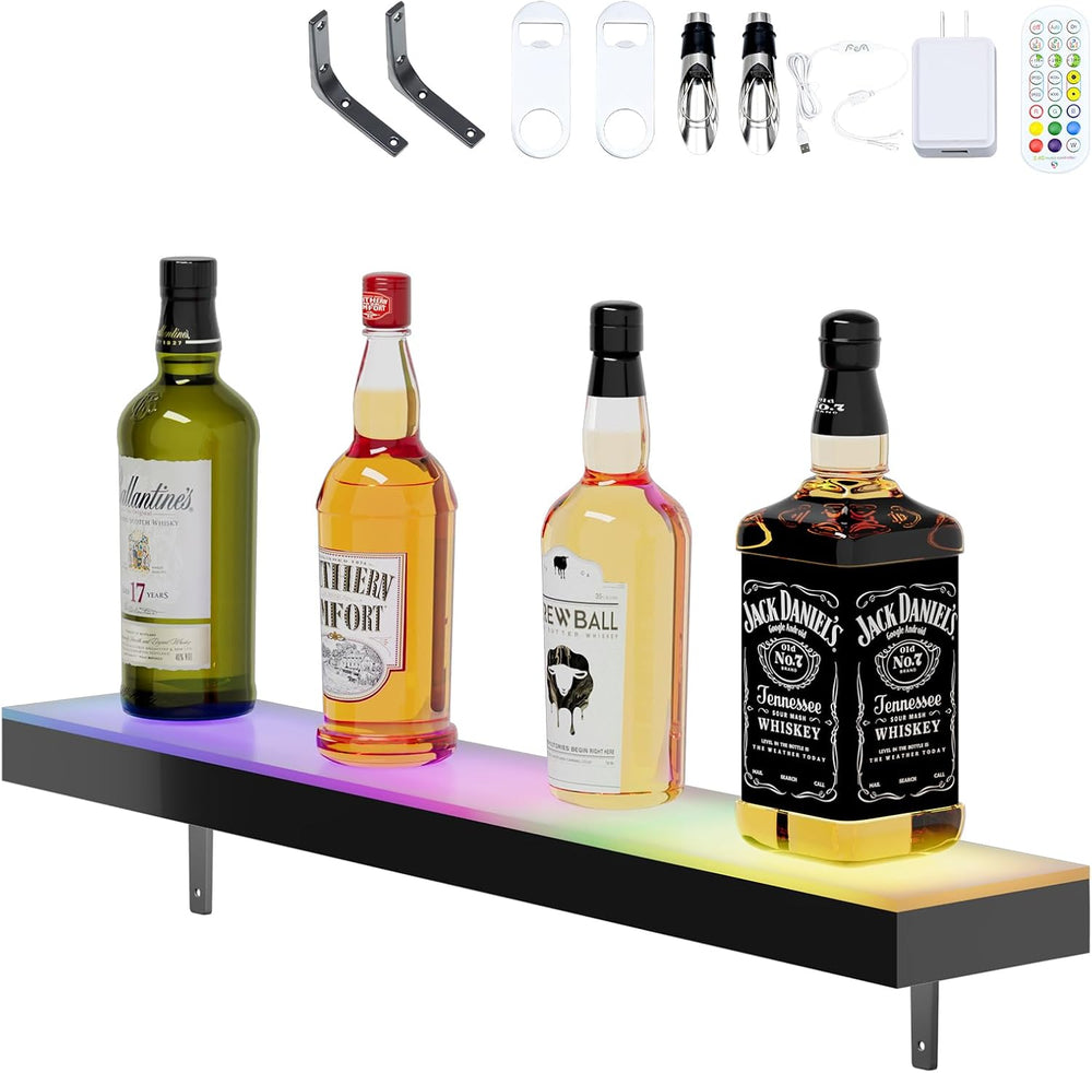 Dethan 1 Tier 24 Inch Liquor Bottle Display Shelf – Wall-Mounted Acrylic Wine...
