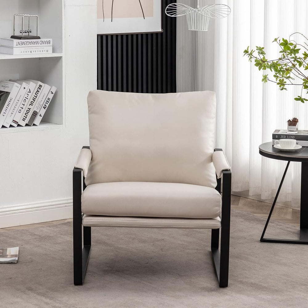 UNICOO Modern Faux Leather Accent Chair, Upholstered Armchair with Metal Fram...