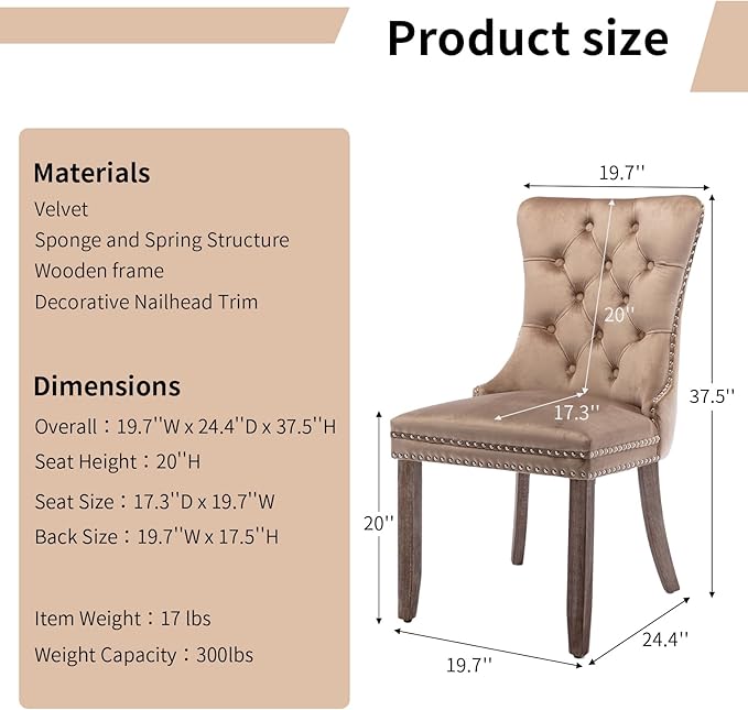 Modern Dining Chairs Set of 4, Tufted Upholstered Dining Chair with Solid Woo...