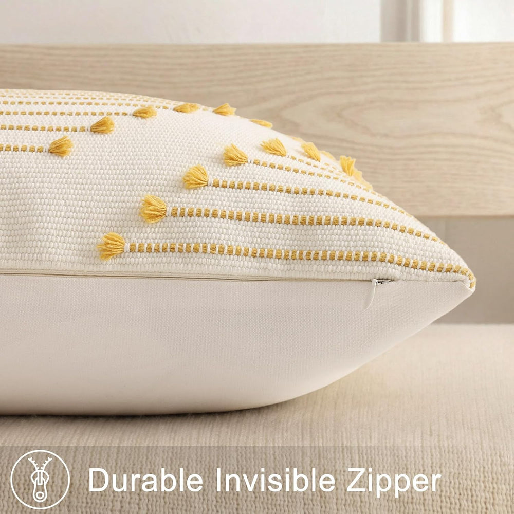 Mecatny Boho Outdoor Throw Pillow Covers 20x20 Set of 2 Yellow & White
