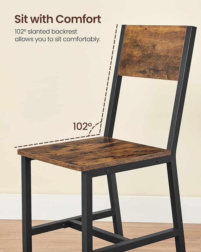 VASAGLE Dining Chair Set of 2, Rustic Wood Chairs with Metal Steel Frame, Eas...