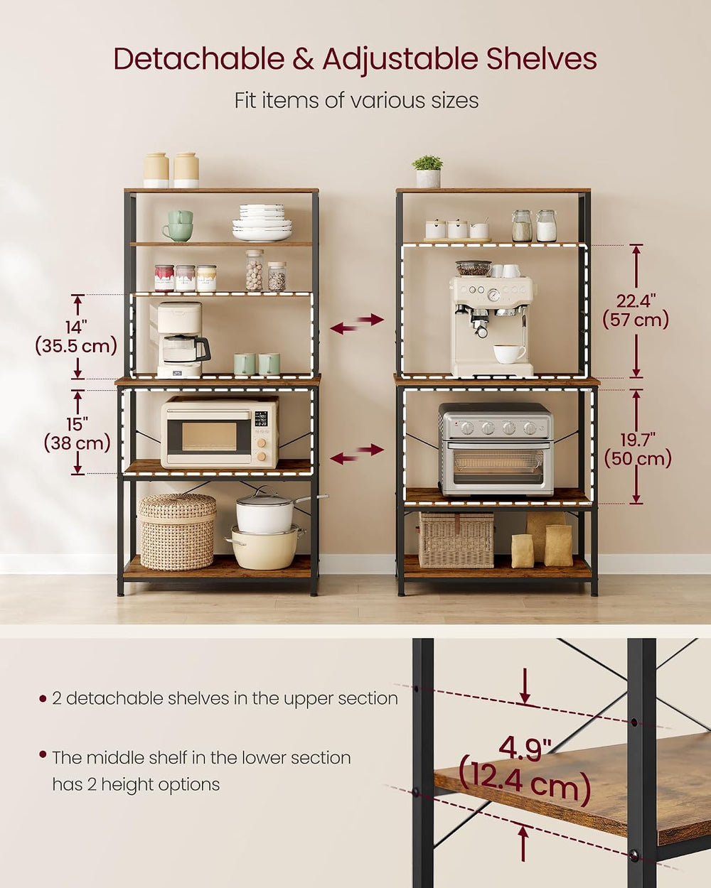 VASAGLE Coffee Bar, 31.5 Inches Baker's Rack for Kitchen with Storage, 6-...