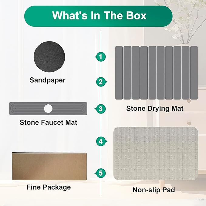 Stone Drying Mat for Kitchen Counter, Diatomaceous Earth Quick Dry Stone Mats