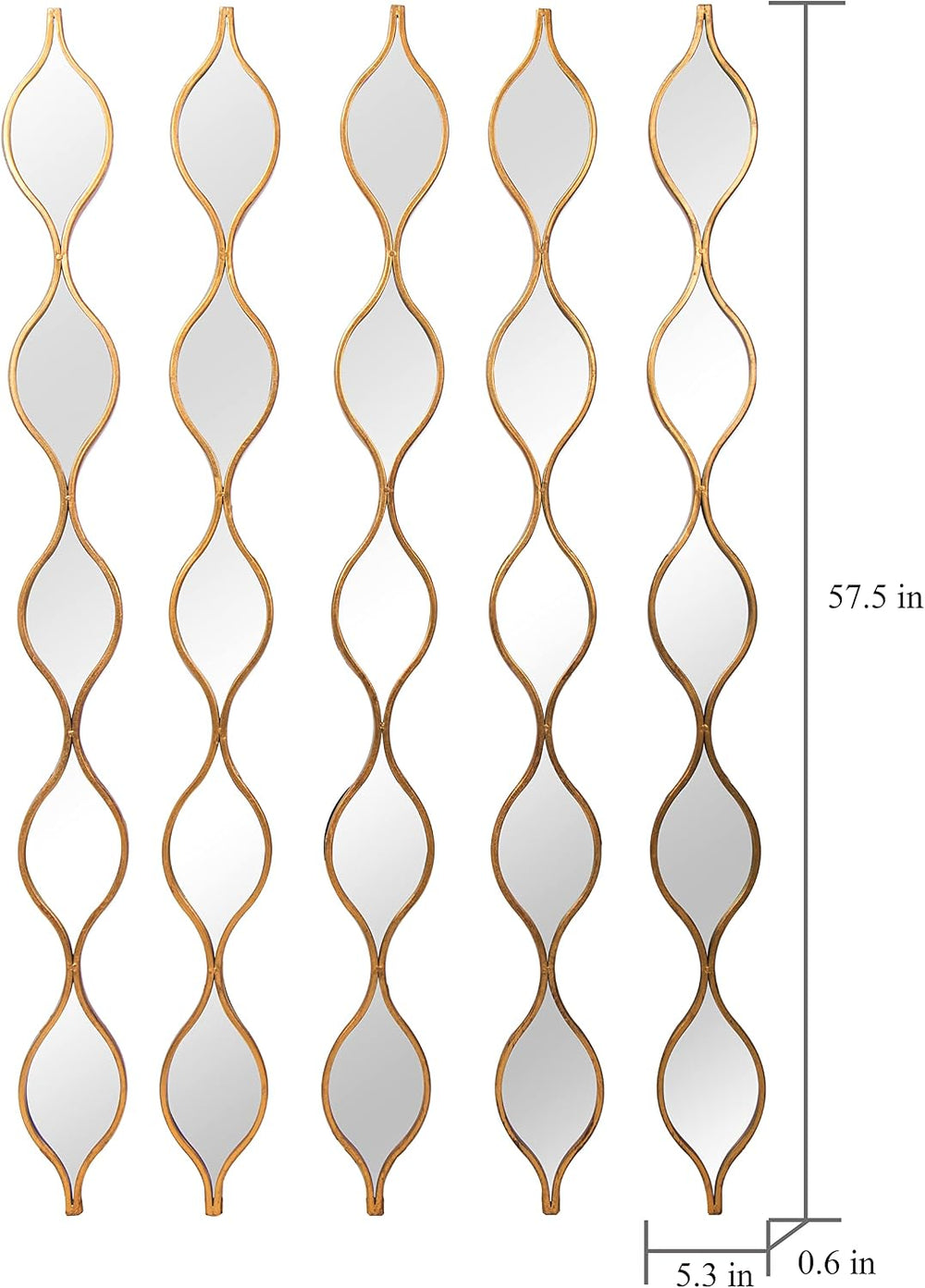 Teardrop Mirror Wall Decor Set of 5, Gold Foil Iron Wall Mirrors, 57.5 x 5.3 ...