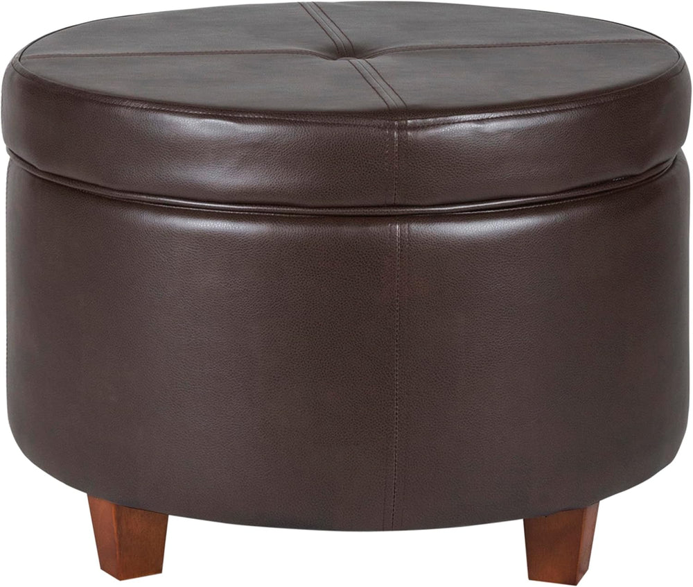 HomePop 24" Round Leatherette Storage Ottoman - Chocolate Brown
