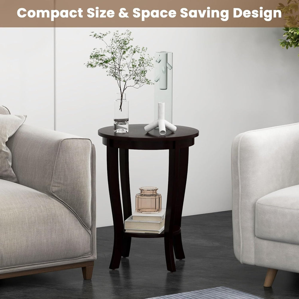 SlickBlue Space-Saving 2-Tier Round End Table with Premium Wood Legs and Floo...