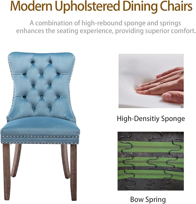 Velvet Dining Chairs Set of 2, Tufted Upholstered Dining Room Chairs with Bac...