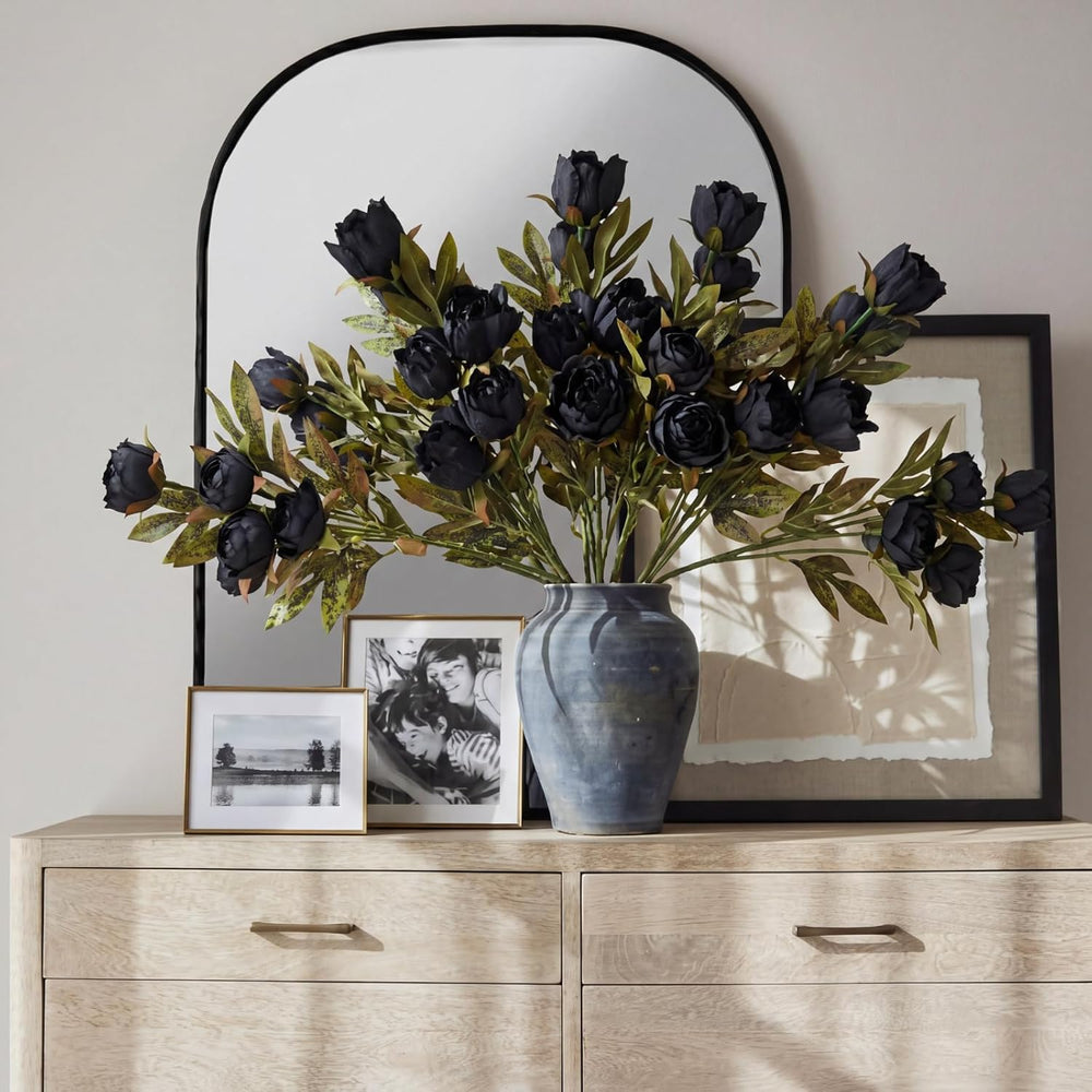 Thiccywoov Faux Silk Peony Artificial Flowers Stem for Vase,8 Pcs,Black