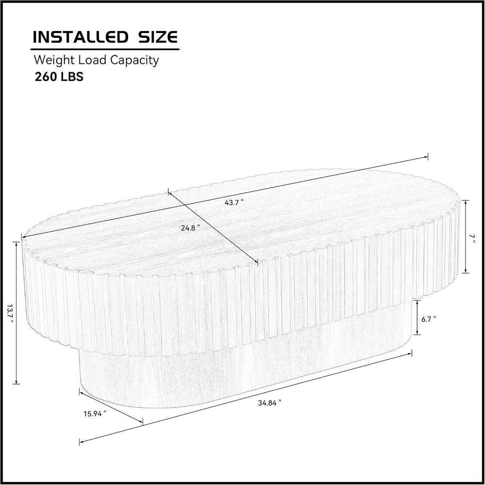 Oval Coffee Table for Living Room Fluted Coffee Table with Pedestal Modern Ha...