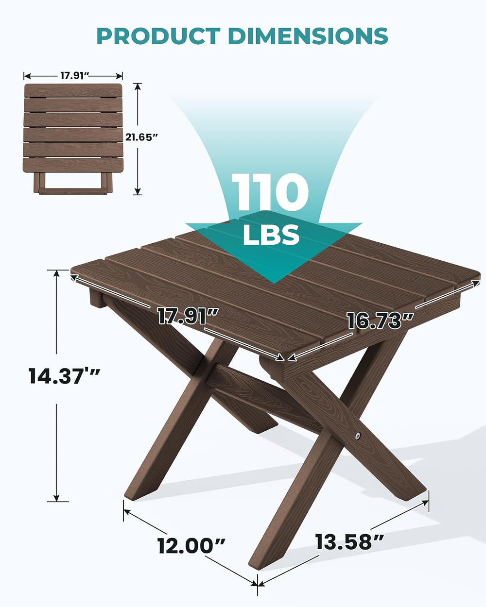 SERWALL Small Folding Outdoor Side Table Set of 2, Coffee