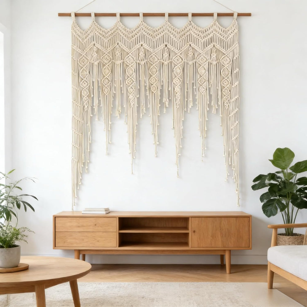 Macrame Valance Curtain for Kichen Windows 41.33 * 53.15Inch Farmhouse Boho C...