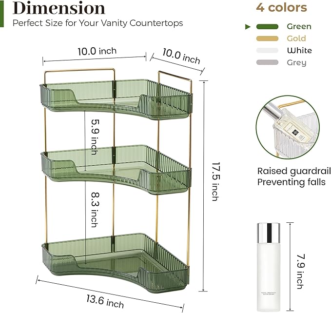 Aveniee Corner Bathroom Counter Organizer, 3 Tier Makeup Perfume Storage