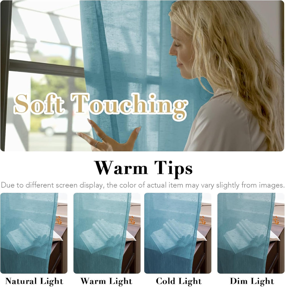 Elegant Natural Linen Curtain Panels Energy Efficient Semi - Sheers Linen Cur...