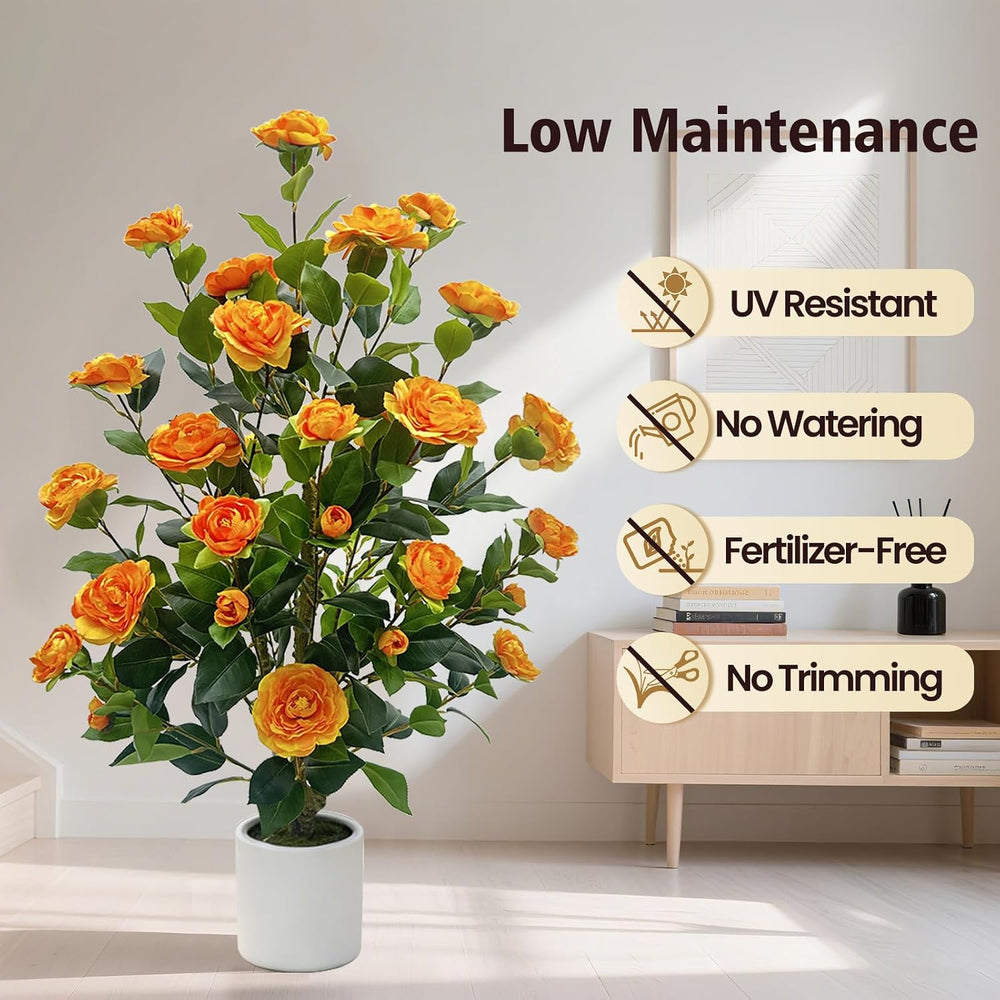 2 Pack Artificial Camellia Tree, 3FT Faux Flowering Camellia Plant Indoor Out...