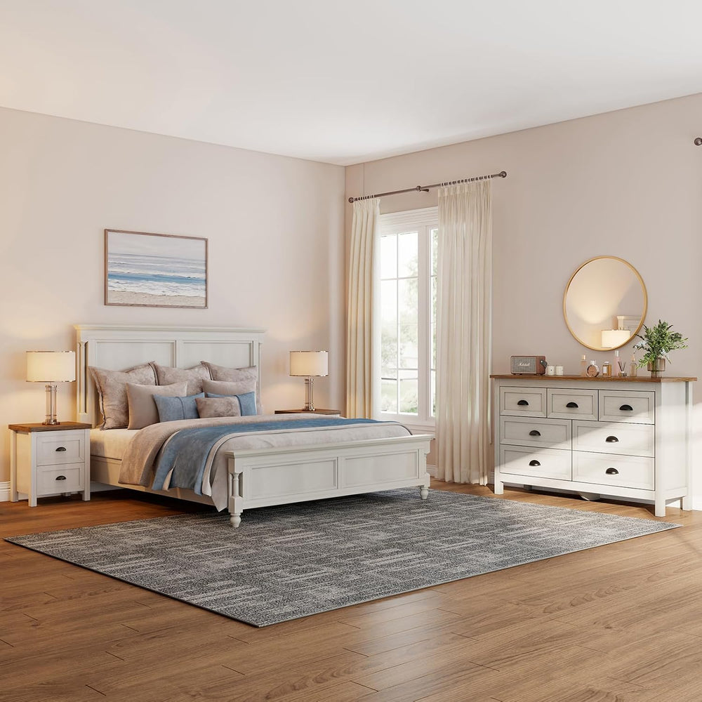 SINROM White Dresser Bedroom Set,7 Drawer Dresser & 2 Drawer Nightstands
