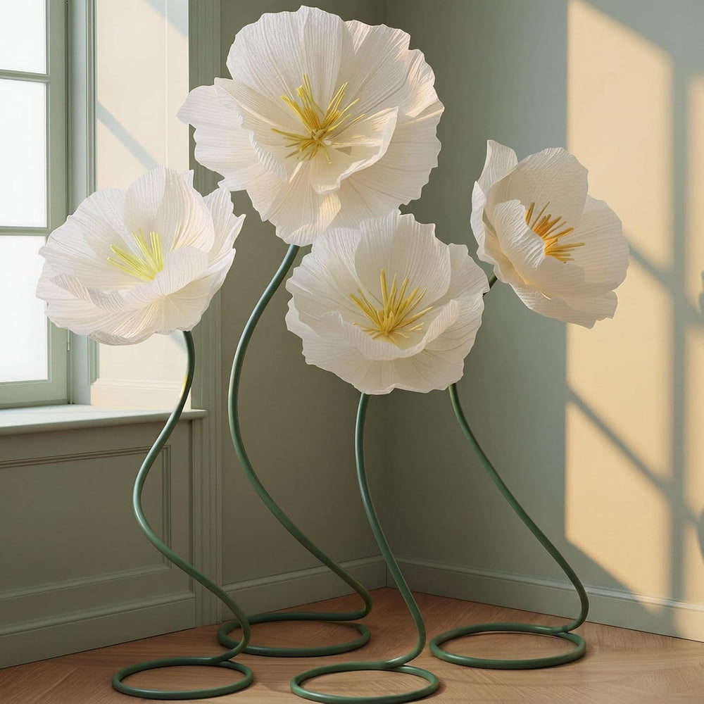4 Pcs 5ft Large Paper White Poppy Flower Giant Artificial Poppy