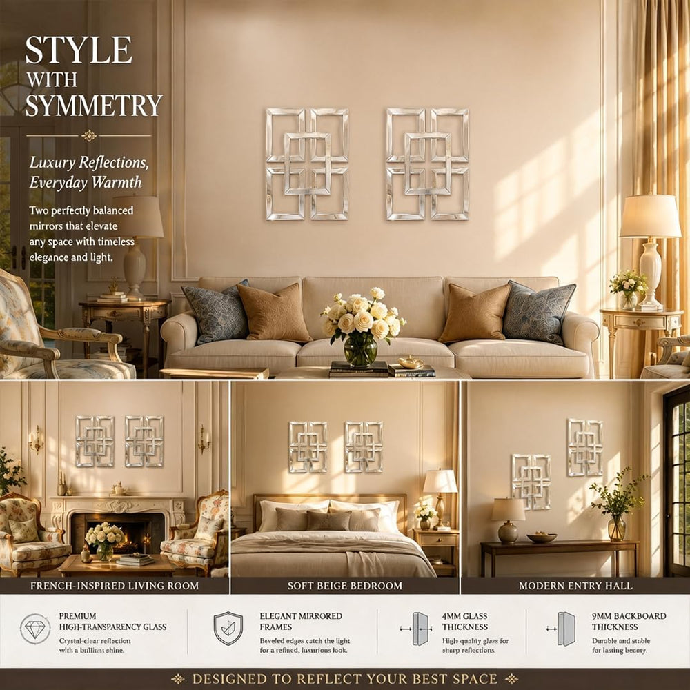 Square Decorative Wall Mirror 13 x 17 Inch, Silver Frameless Mirror Wall Deco...