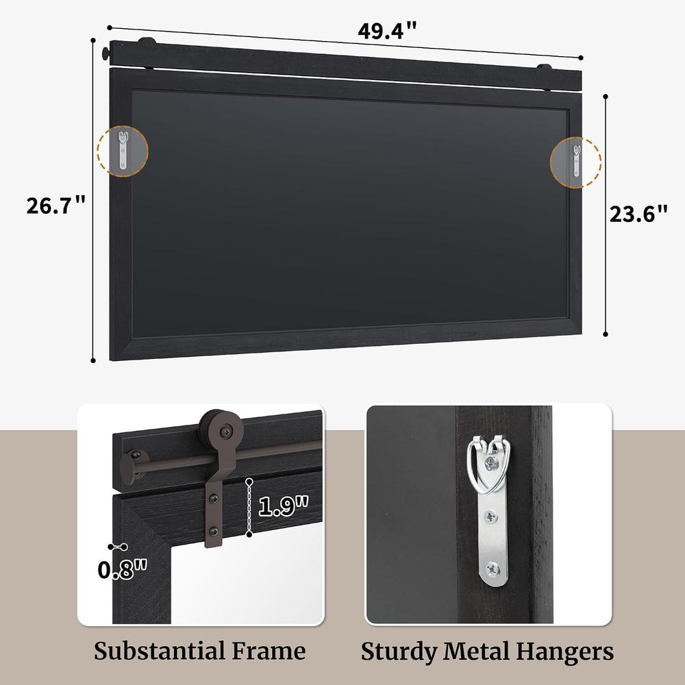 27"x49" Black Wood Grain Barn Door Wall Mirror with Wood Header