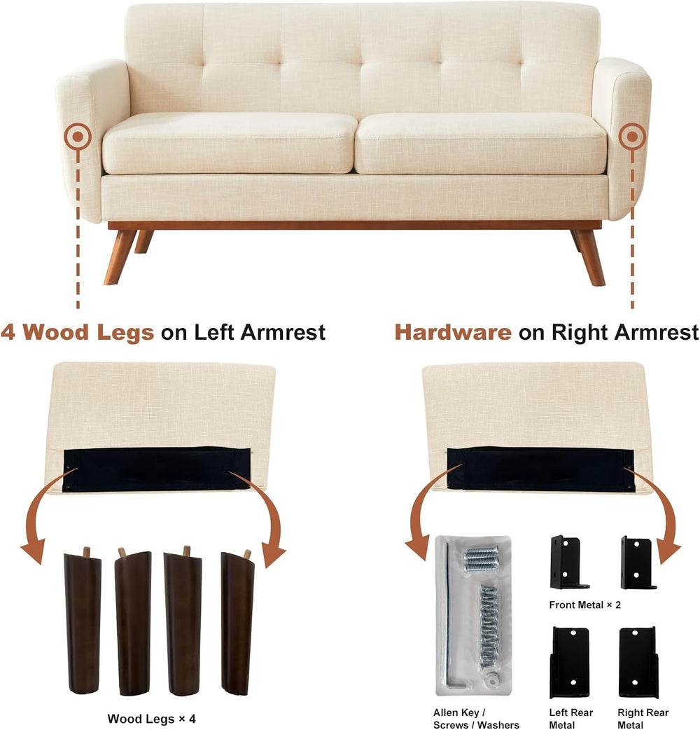 Kingfun 65.2" W Loveseat Sofa, Mid Century Modern Decor Love Seat Couche...