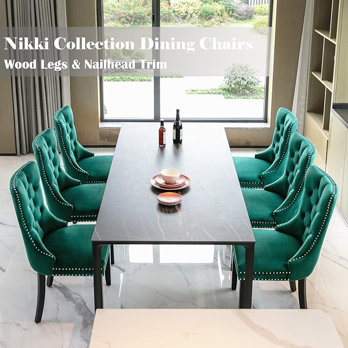 Green Velvet Dining Chairs Set of 6, Upholstered Dining Room Chairs with Back...