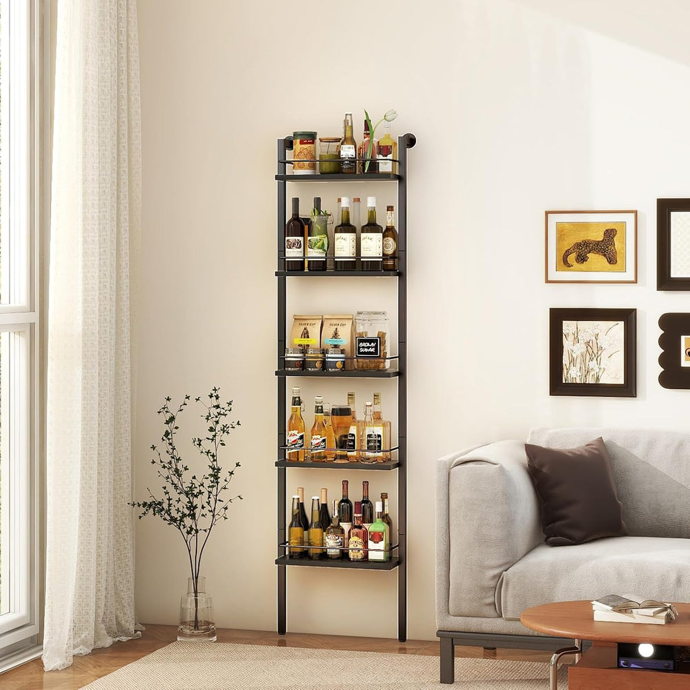 YMYNY 5-Tier Wall Mounted Floating Wine Rack 16.93x7.87x69.68 Black HWR001B