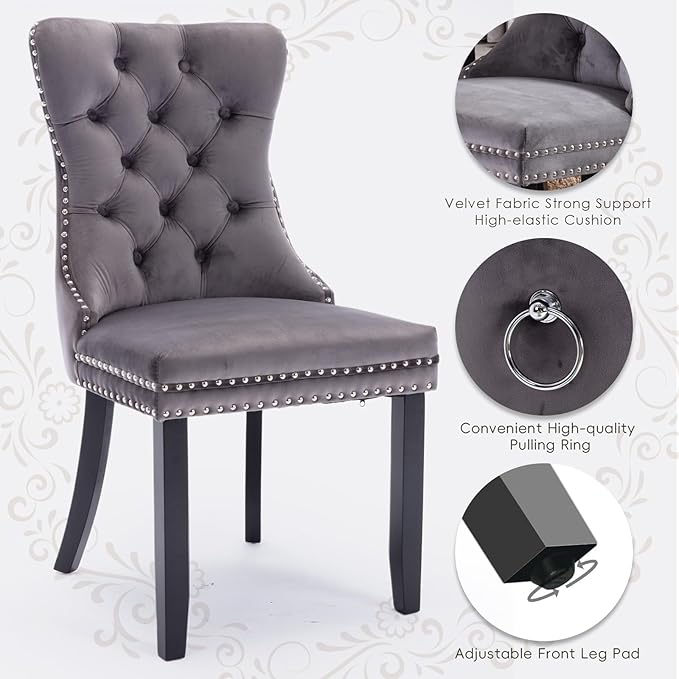 Velvet Upholstered Dining Chairs Set of 2, Modern Style Kitchen Side Chairs w...