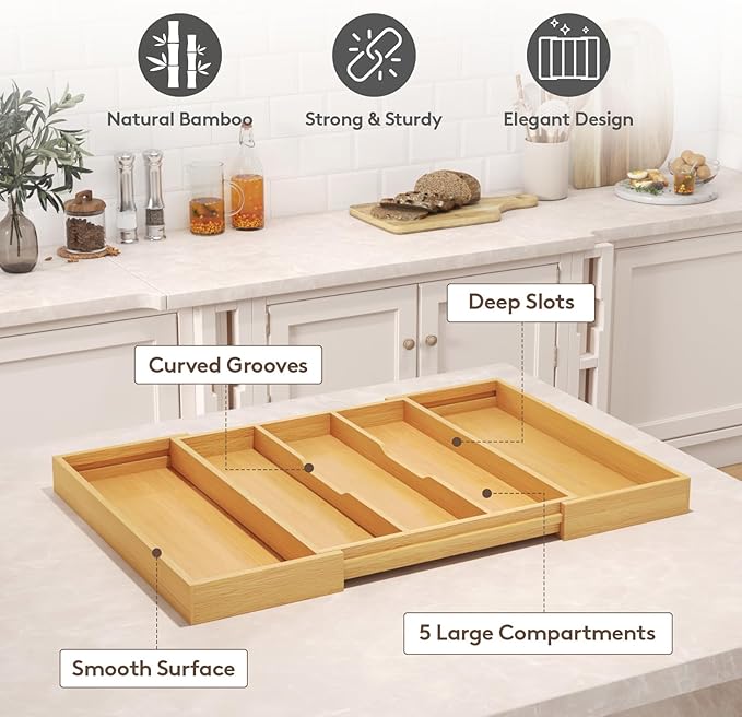 Lifewit Utensil Organizer for Kitchen Drawer, Expandable Cooking Utensil Tray