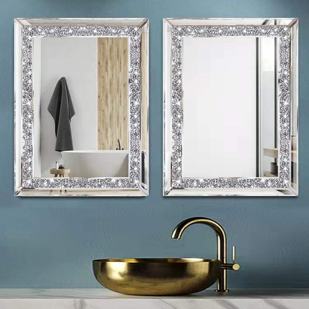 ZOLAPI 2PCS Crystal Rhinestone Diamond Wall Mirror.Brilliant Hand-Spliced Gla...