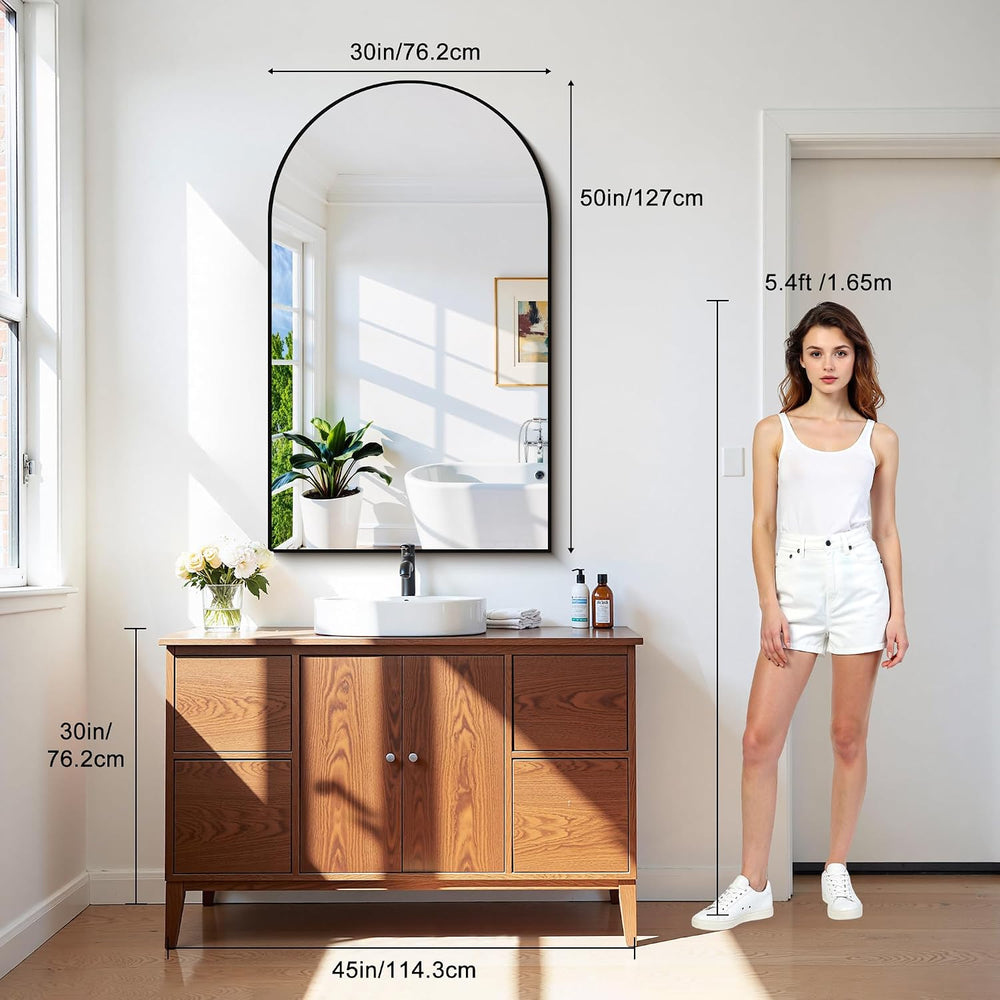 CIRCUMI Arched Wall Mirror, 30"x50" Black Arched Mirror for Bathroom