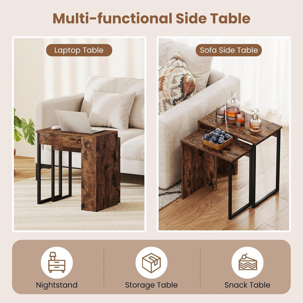 GOFLAME Nesting Coffee Table Set of 2, Wood Nesting Side Tables with Sturdy M...