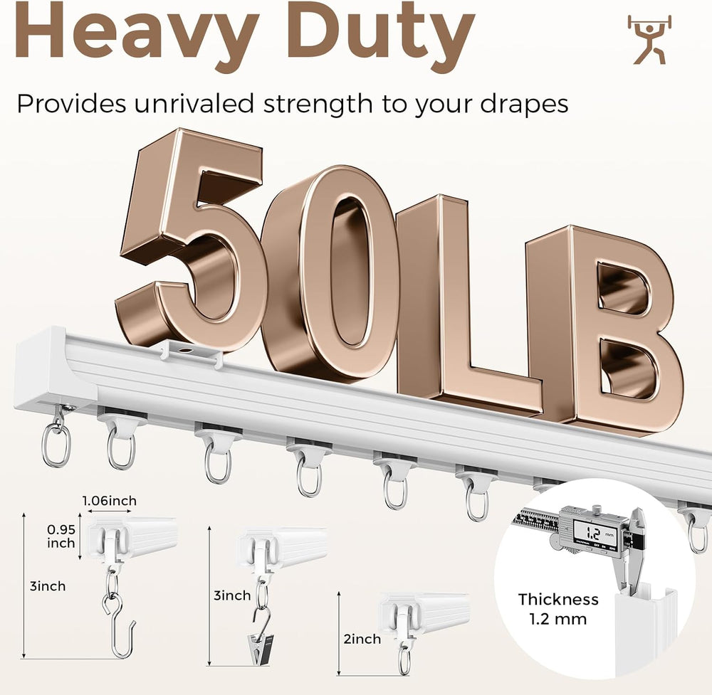 Ceiling Curtain Track White 6-9 ft Heavy Duty Ceiling/Wall Mount Rail