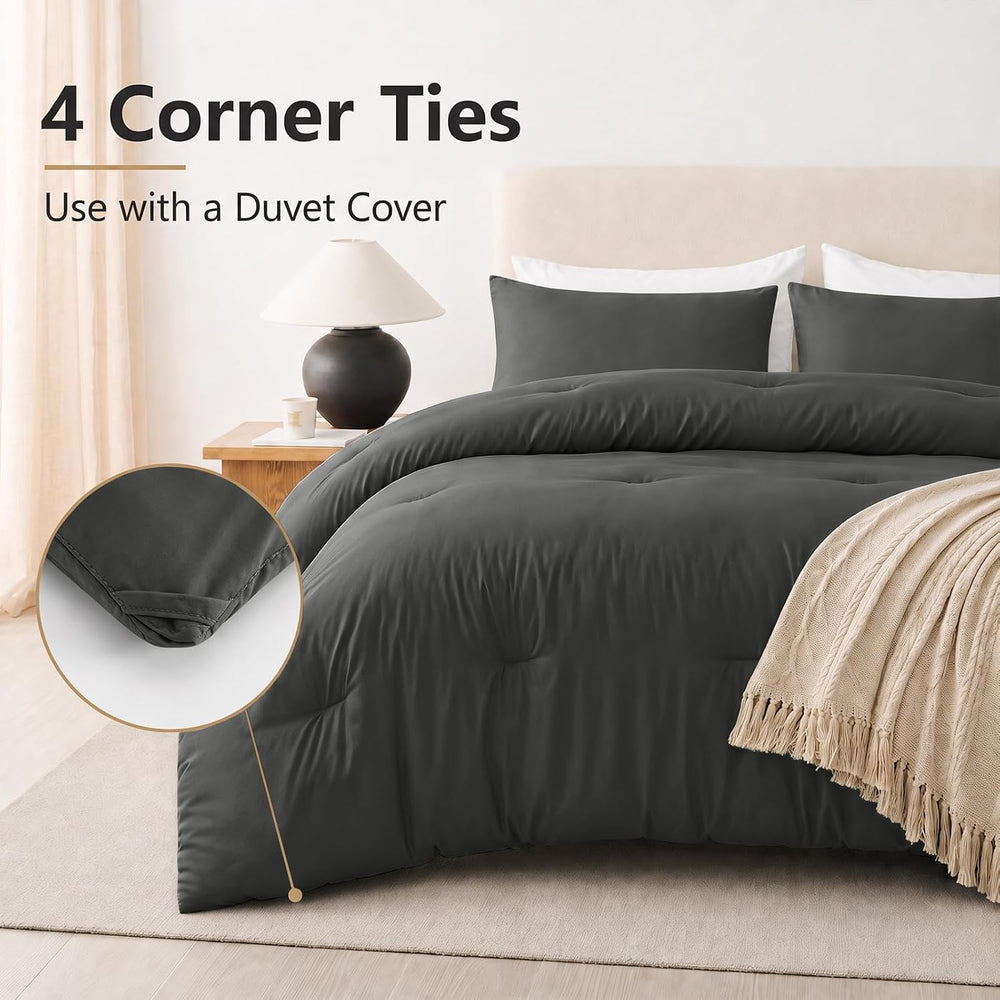 CozyLux Full Comforter Set, 3 Pieces Down Alternative Bedding, Dark Grey