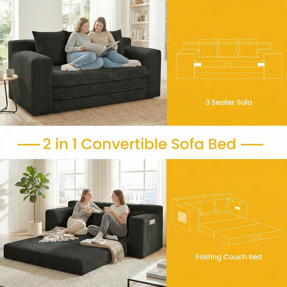 Boneless Couch,3 Seater Boneless Couch Bed – 3-in-1 Convertible Sleeper Sofa ...